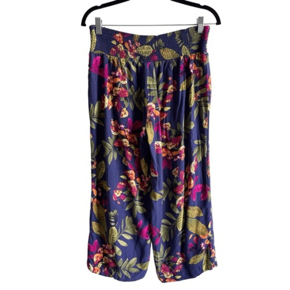J2 J. Jill Womens Navy Blue Tropical Floral Smocked Wide Leg Crop Pants Size S - Picture 7 of 9